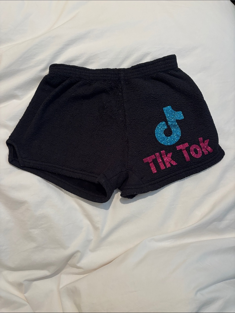 TikTok Black Kids Shorts with Glitter Logo